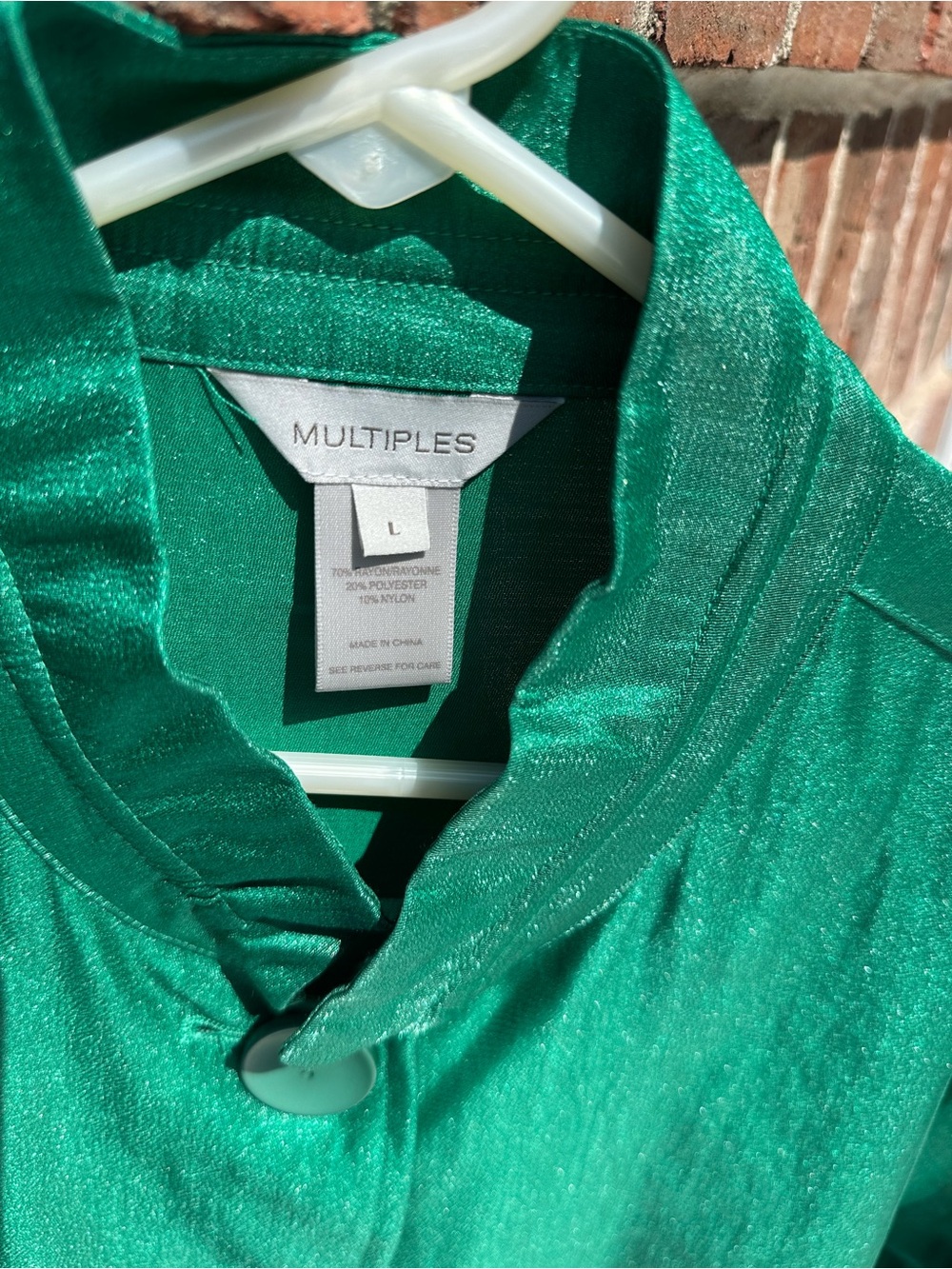 Multiples Womens Shiny Emerald Green Button-Front Tunic